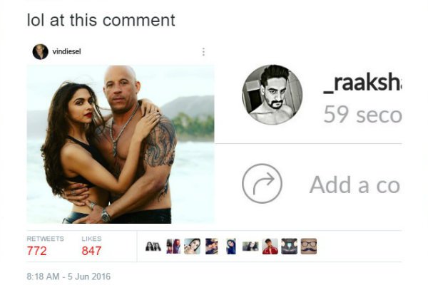 Vin Diesel's Instagram Picture With Deepika Padukone Got The Most Hilarious Responses Ever (3)