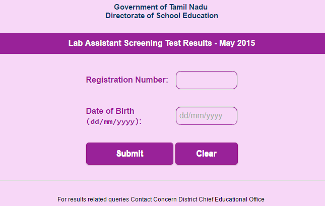 TN Lab Assistant Screening Test Results 2015