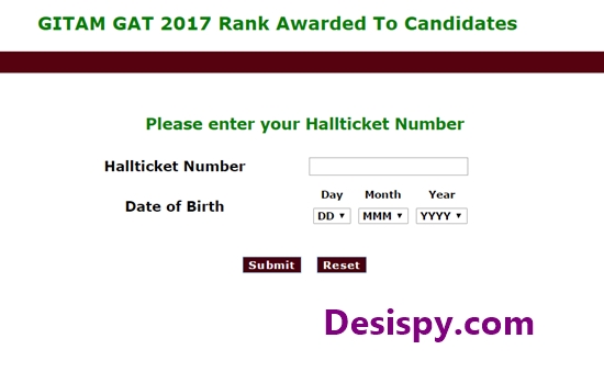 GITAM GAT 2017 Results