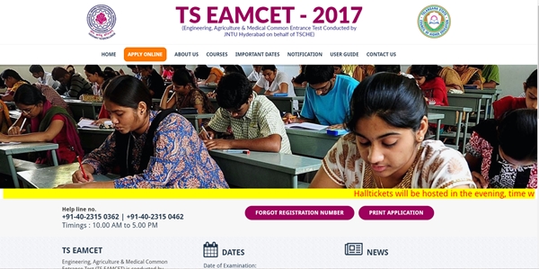 TS EAMCET Hall Tickets 2017
