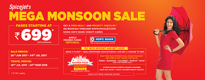 SpiceJet monsoon sale on all domestic flights, fares starting @ Rs 699