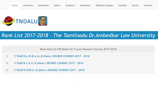 TNDALU Admission Rank List 2017